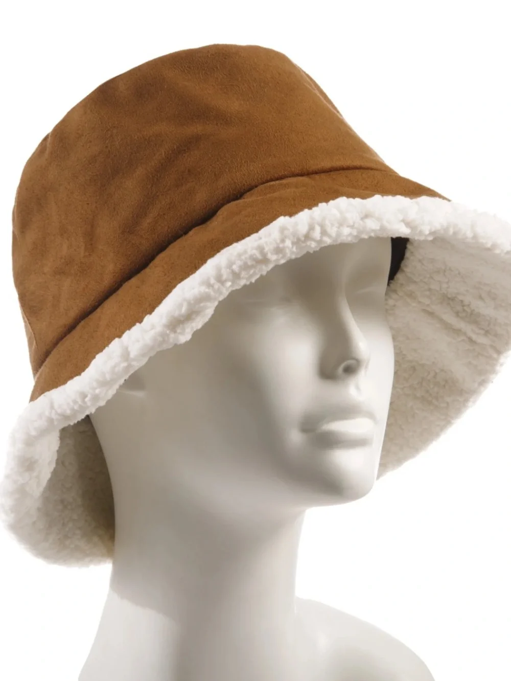 Vince Camuto Kids Brown Faux Suede Bucket Hat with Cream Sherpa Lining